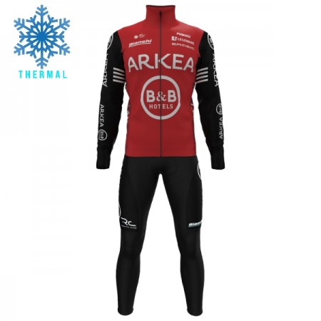 Set Fietsshirt Lange Mouw + Lange Koersbroek 2025 Arkea-B B Hotels Winter Thermal Fleece Rood