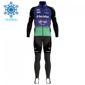 Set Fietsshirt Lange Mouw + Lange Koersbroek 2025 Baloise Glowi Lions Winter Thermal Fleece Groente