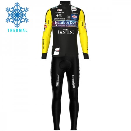 Set Fietsshirt Lange Mouw + Lange Koersbroek 2025 Solution Tech Vini Fantini Winter Thermal Fleece Zwart