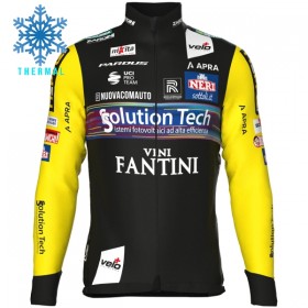 Set Fietsshirt Lange Mouw + Lange Koersbroek 2025 Solution Tech Vini Fantini Winter Thermal Fleece Zwart