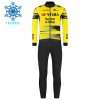 Set Fietsshirt Lange Mouw + Lange Koersbroek 2025 Visma Lease A Bike Winter Thermal Fleece Geel