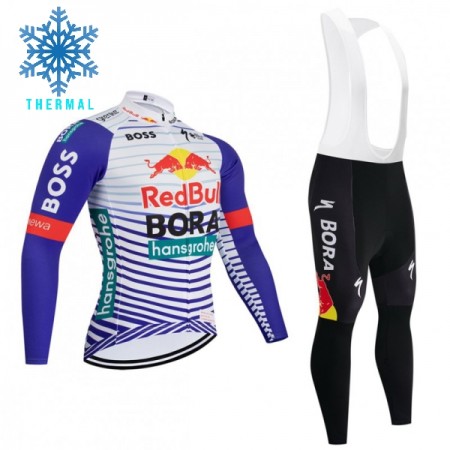Set Fietsshirt Lange Mouw + Lange Koersbroek 2026 BORA-Hansgrohe Bull Winter Thermal Fleece Rood Wit