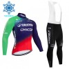 Set Fietsshirt Lange Mouw + Lange Koersbroek 2026 Decathlon CMA CGM Winter Thermal Fleece Blauw
