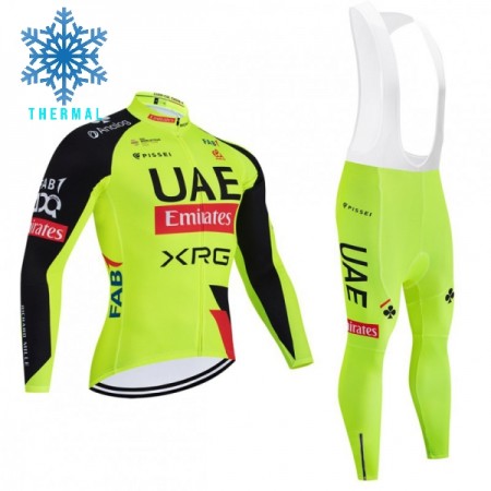 Set Fietsshirt Lange Mouw + Lange Koersbroek 2026 UAE TEAM EMIRATES XRG Winter Thermal Fleece Geel
