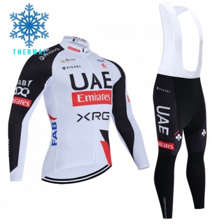 Set Fietsshirt Lange Mouw + Lange Koersbroek 2026 UAE TEAM EMIRATES XRG Winter Thermal Fleece Wit