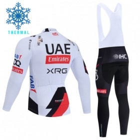 Set Fietsshirt Lange Mouw + Lange Koersbroek 2026 UAE TEAM EMIRATES XRG Winter Thermal Fleece Wit