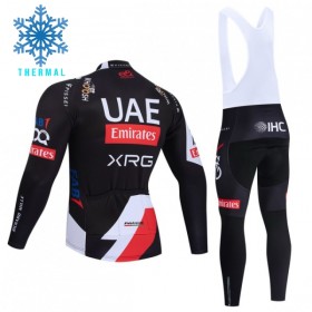 Set Fietsshirt Lange Mouw + Lange Koersbroek 2026 UAE TEAM EMIRATES XRG Winter Thermal Fleece Zwart