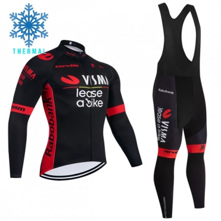Set Fietsshirt Lange Mouw + Lange Koersbroek 2026 Visma Lease A Bike Winter Thermal Fleece Zwart