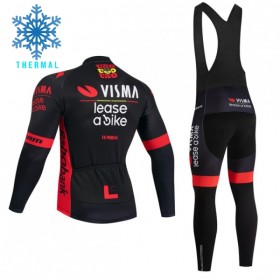 Set Fietsshirt Lange Mouw + Lange Koersbroek 2026 Visma Lease A Bike Winter Thermal Fleece Zwart