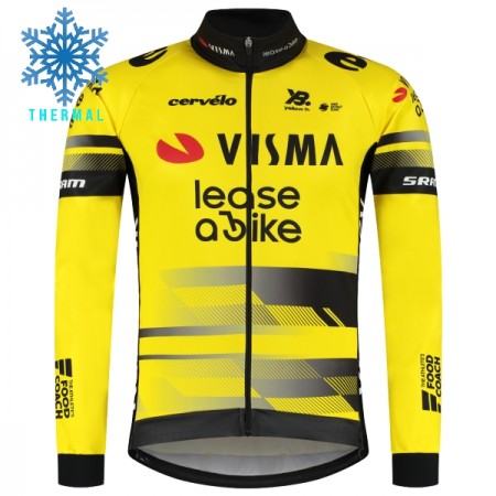 Wielershirt 2025 Visma Lease A Bike Lange Mouw Winter Thermal Fleece Geel