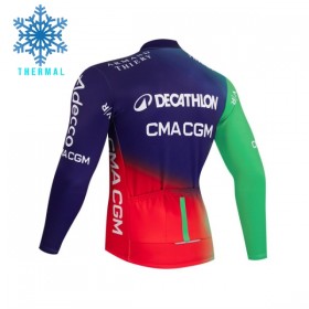 Wielershirt 2026 Decathlon CMA CGM Lange Mouw Winter Thermal Fleece Blauw