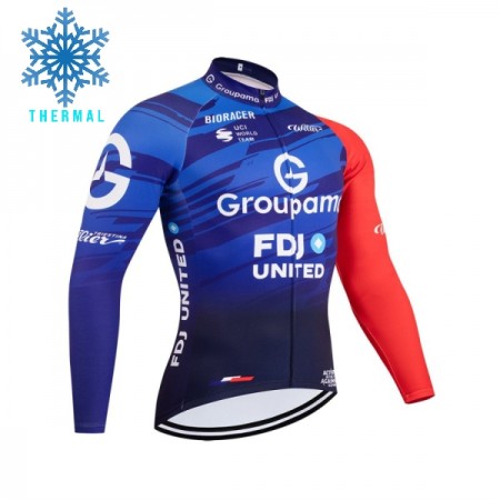 Wielershirt 2026 Groupama FDJ Lange Mouw Winter Thermal Fleece Blauw