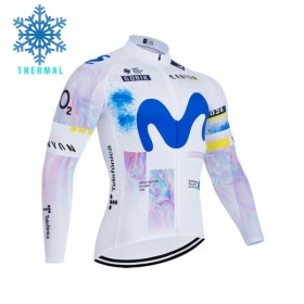 Wielershirt 2026 Movistar Team Lange Mouw Winter Thermal Fleece Wit