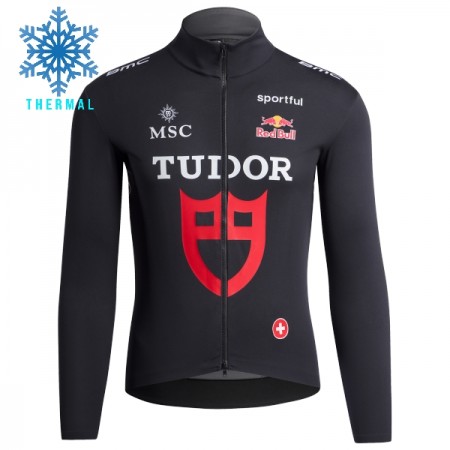 Wielershirt 2026 Tudor Pro Cycling Team Lange Mouw Winter Thermal Fleece Zwart
