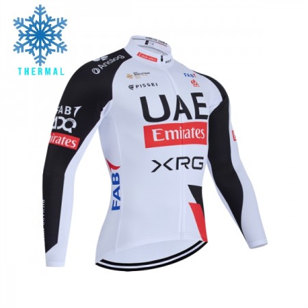 Wielershirt 2026 UAE TEAM EMIRATES XRG Lange Mouw Winter Thermal Fleece Wit