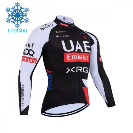 Wielershirt 2026 UAE TEAM EMIRATES XRG Lange Mouw Winter Thermal Fleece Zwart