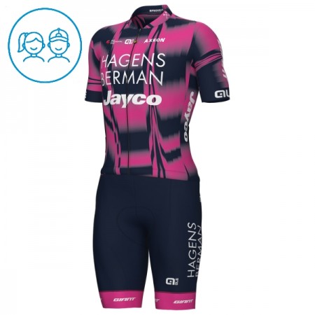 Set Fietsshirt + Korte Koersbroek 2025 Hagens Berman Jayco Roze Kids