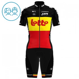Set Fietsshirt + Korte Koersbroek 2025 Lotto Belgisch Kampioenschap Rood Kids