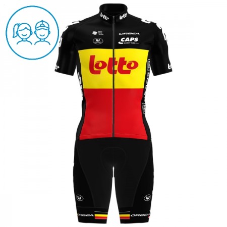 Set Fietsshirt + Korte Koersbroek 2025 Lotto Belgisch Kampioenschap Rood Kids