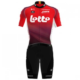 Set Fietsshirt + Korte Koersbroek 2025 Lotto Rood