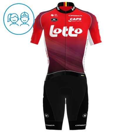 Set Fietsshirt + Korte Koersbroek 2025 Lotto Rood Kids