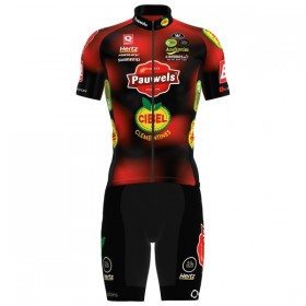 Set Fietsshirt + Korte Koersbroek 2025 Pauwels Sauzen Cibel Clementines Rood