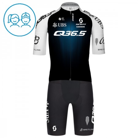 Set Fietsshirt + Korte Koersbroek 2025 Q36.5 Pro Cycling Team Zwart Kids
