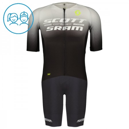 Set Fietsshirt + Korte Koersbroek 2025 Scott Sram Zwart Kids