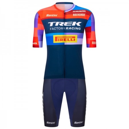 Set Fietsshirt + Korte Koersbroek 2025 Trek Factory Racing Blauw