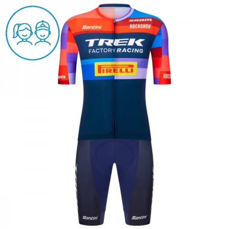 Set Fietsshirt + Korte Koersbroek 2025 Trek Factory Racing Blauw Kids