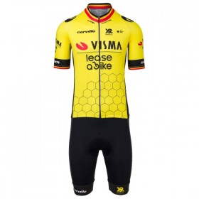 Set Fietsshirt + Korte Koersbroek 2025 Visma Lease A Bike Belgisch Kampioenschap Geel