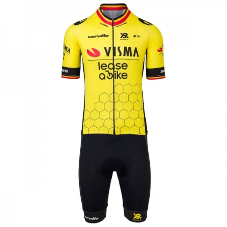 Set Fietsshirt + Korte Koersbroek 2025 Visma Lease A Bike Belgisch Kampioenschap Geel