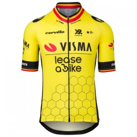 Set Fietsshirt + Korte Koersbroek 2025 Visma Lease A Bike Belgisch Kampioenschap Geel