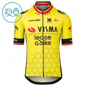 Set Fietsshirt + Korte Koersbroek 2025 Visma Lease A Bike Belgisch Kampioenschap Geel Kids