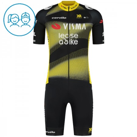 Set Fietsshirt + Korte Koersbroek 2025 Visma Lease A Bike Zwart Kids