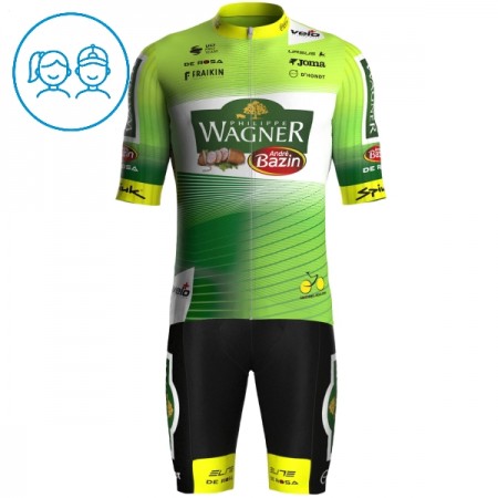 Set Fietsshirt + Korte Koersbroek 2025 Wagner Bazin WB Groente Kids