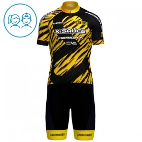 Set Fietsshirt + Korte Koersbroek 2025 X-Sauce Factory Team Zwart Kids