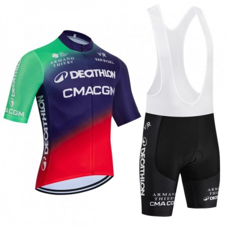 Set Fietsshirt + Korte Koersbroek 2026 Decathlon CMA CGM Blauw