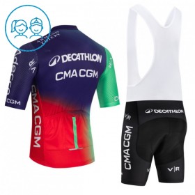 Set Fietsshirt + Korte Koersbroek 2026 Decathlon CMA CGM Blauw Kids