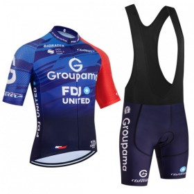 Set Fietsshirt + Korte Koersbroek 2026 Groupama FDJ Blauw