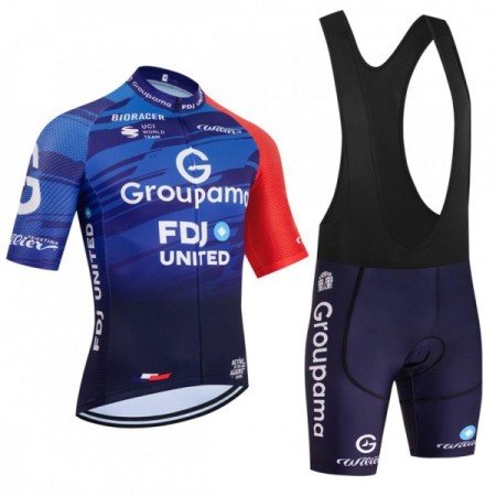 Set Fietsshirt + Korte Koersbroek 2026 Groupama FDJ Blauw