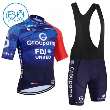 Set Fietsshirt + Korte Koersbroek 2026 Groupama FDJ Blauw Kids