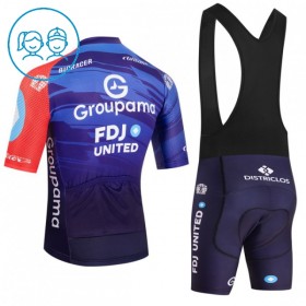 Set Fietsshirt + Korte Koersbroek 2026 Groupama FDJ Blauw Kids