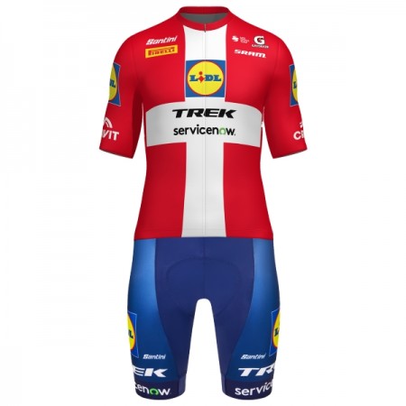 Set Fietsshirt + Korte Koersbroek 2026 Lidl-Trek Danish Champion Rood
