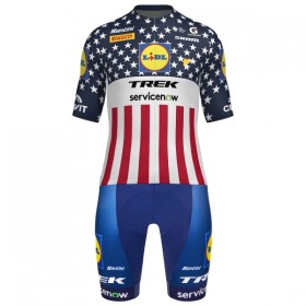 Set Fietsshirt + Korte Koersbroek 2026 Lidl-Trek US-American Champion Blauw