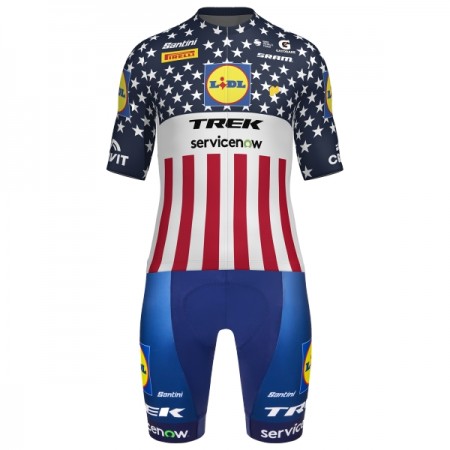 Set Fietsshirt + Korte Koersbroek 2026 Lidl-Trek US-American Champion Blauw