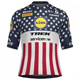 Set Fietsshirt + Korte Koersbroek 2026 Lidl-Trek US-American Champion Blauw