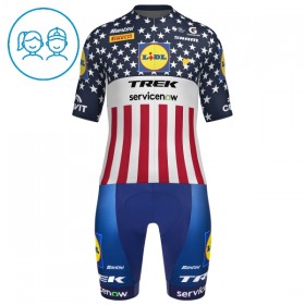 Set Fietsshirt + Korte Koersbroek 2026 Lidl-Trek US-American Champion Blauw Kids