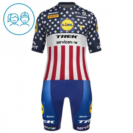 Set Fietsshirt + Korte Koersbroek 2026 Lidl-Trek US-American Champion Blauw Kids