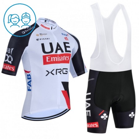 Set Fietsshirt + Korte Koersbroek 2026 UAE TEAM EMIRATES XRG Wit Kids